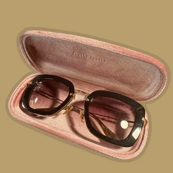 Miu Miu Black & Gold Acetate SMU 07O Square Lense Metal Frame Sunglasses W/ Case - Picture 5 of 16